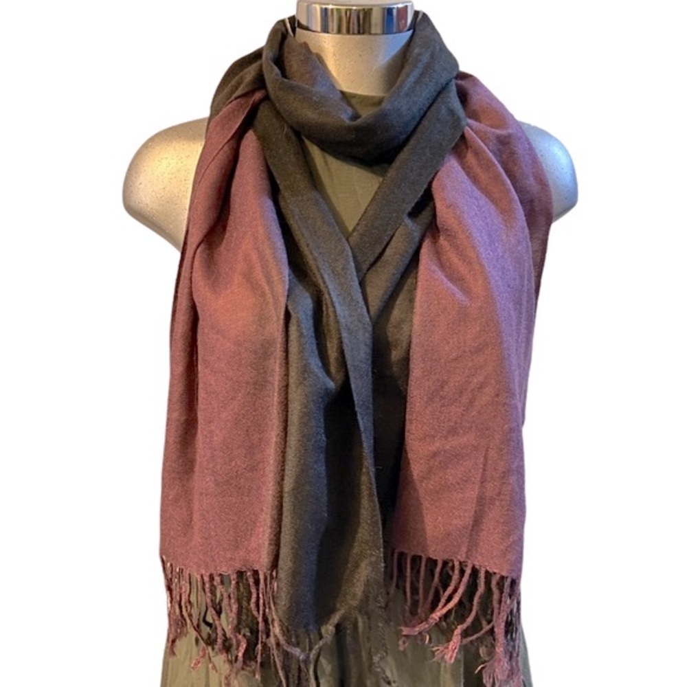 Pashmina Cashmere Scarf Ascot Wrap Head Cover Burgundy/Black Shiboyuan Boho-Chic